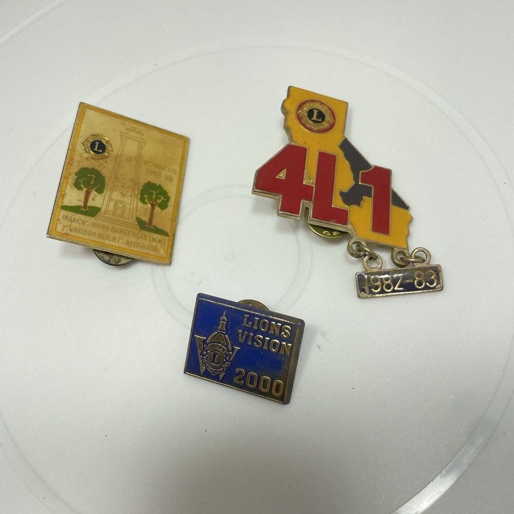 Lot of 3 Vintage Lions Club Lapel Pins California 4L1 Delaware Marcus Hook 2000